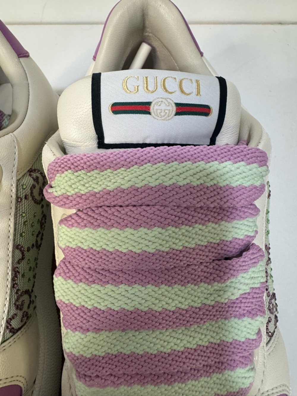 Gucci Cream, Lilac & Light Green Platform Sneakers - Picture 3 of 9